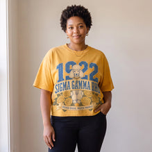 Sigma Gamma Rho "Greater Service, Greater Progress" Oversized Acid Wash Box Tee Gold