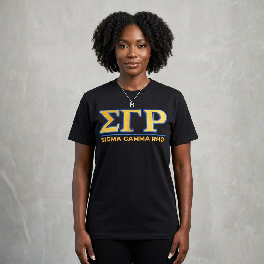 Sigma Gamma Rho Letters Embroidered Patch Tee Black Winters Industries 