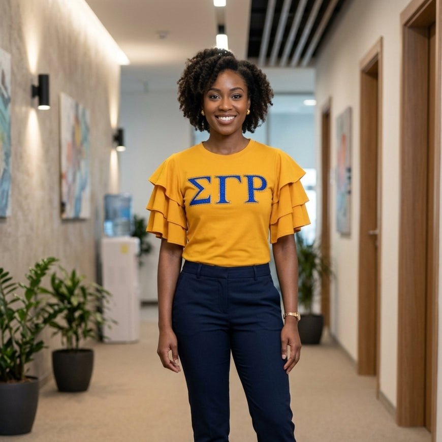 Sigma Gamma Rho Letters Ruffle Blouse with Bling Winters Industries 