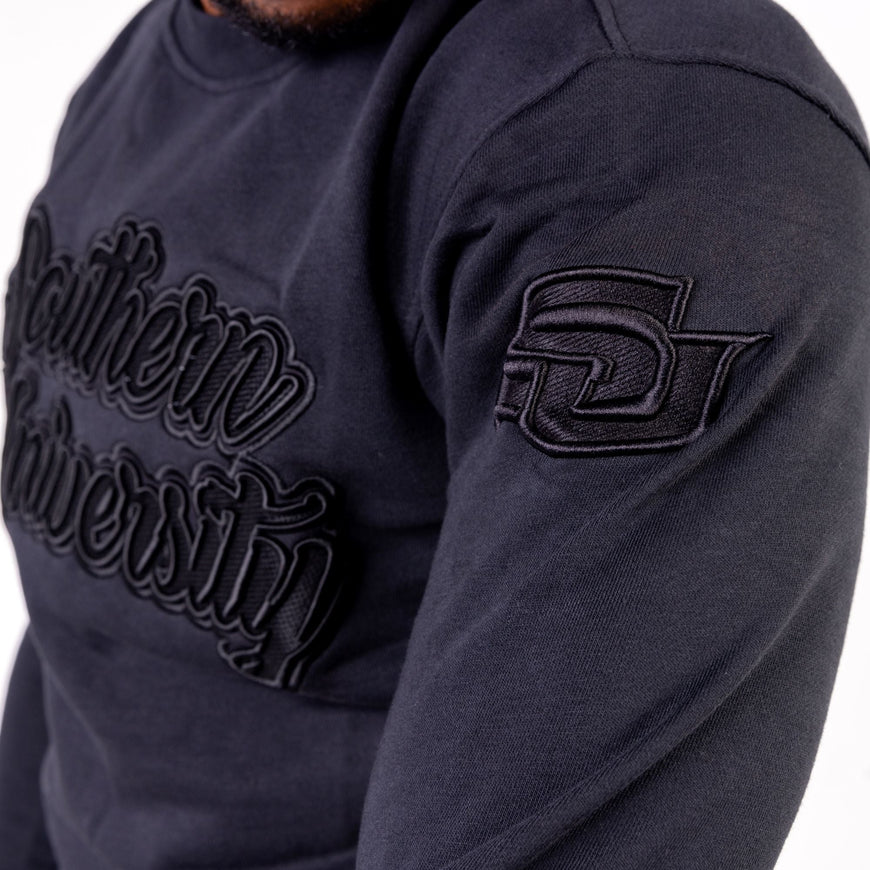 Southern University HBCU Black on Black 3D Embroidery Crewneck Sweater Winters Industries 