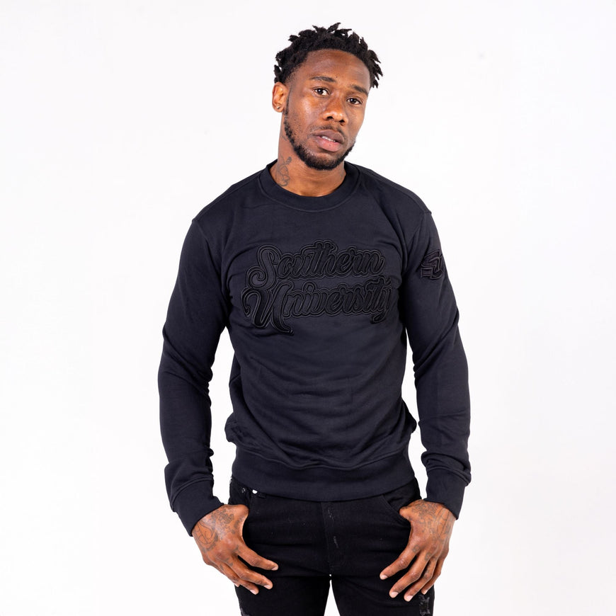 Southern University HBCU Black on Black 3D Embroidery Crewneck Sweater Winters Industries 