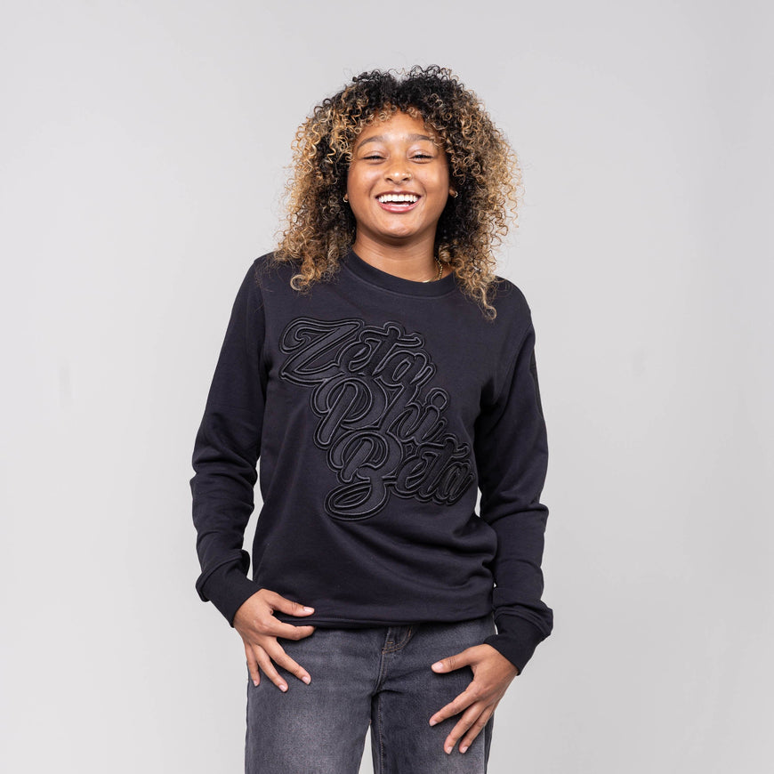 Zeta Phi Beta Black on Black Crewneck Sweater Winters Industries 