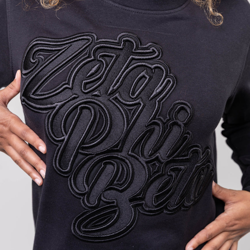 Zeta Phi Beta Black on Black Crewneck Sweater Winters Industries 