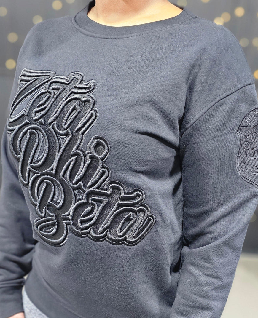 Zeta Phi Beta Black on Black crewneck sweater