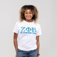 Zeta Phi Beta Bling Letters Tee WintersIndustries by Fully Promoted Mesquite Small white Crew Neck