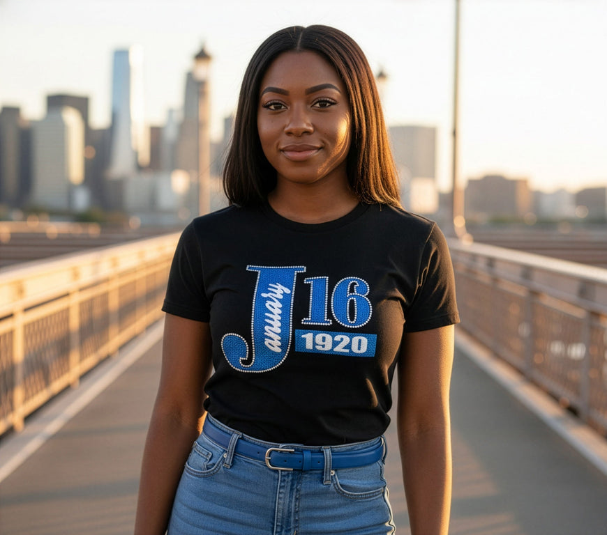 Zeta Phi Beta J16 1920 Bling and Rhinestone Sweatshirt / Tshirt WintersIndustries by Fully Promoted Mesquite S Black Crewneck T-shirt