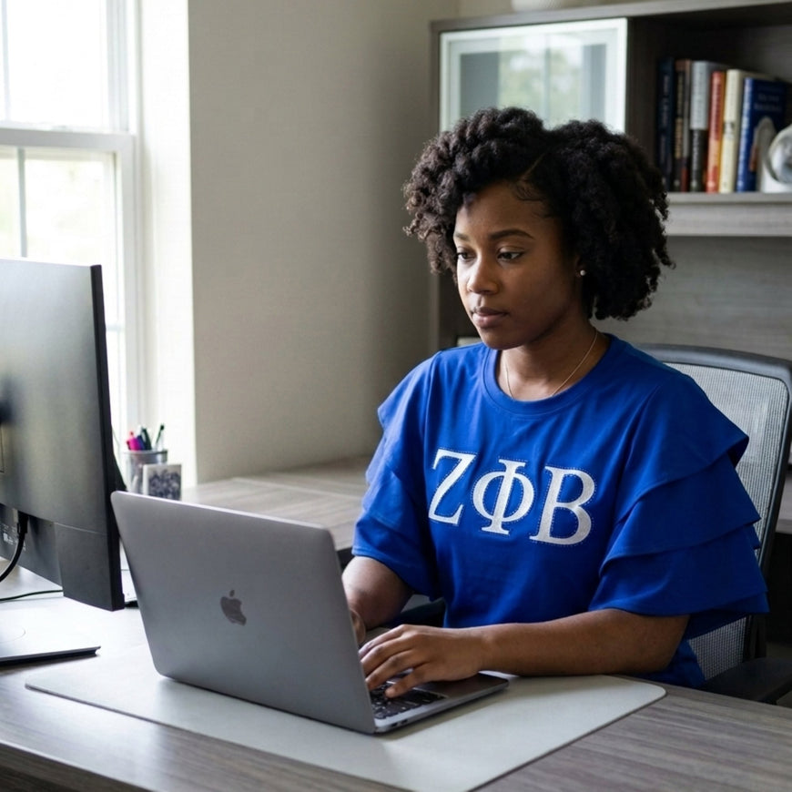 Zeta Phi Beta Letters Ruffle Blouse with Bling Winters Industries 