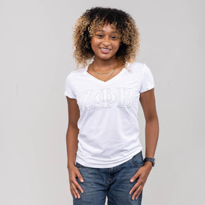 Zeta Phi Beta White Letters White Tee WintersIndustries by Fully Promoted Mesquite 