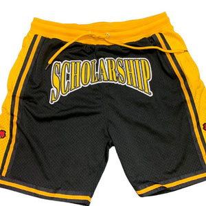 Alpha Phi Alpha Embroidered 'Scholarship' Black Shorts with Gold Stripes