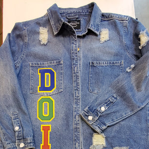 DOI Letters Distressed Denim Jacket