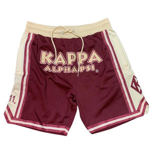 Kappa Alpha Psi Embroidered Crimson Shorts with Cream Stripes
