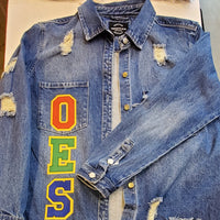 OES Letters Distressed Denim Jacket