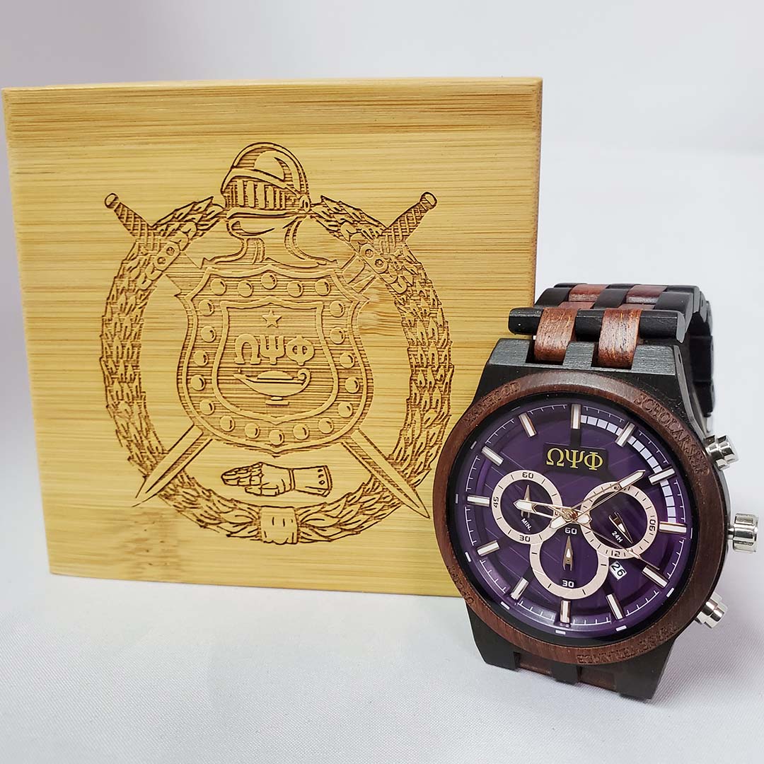 omega psi phi gear Omega Psi Phi Redwood Watch with Engraved Gift Box