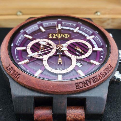 Omega Psi Phi Redwood Watch with Engraved Gift Box