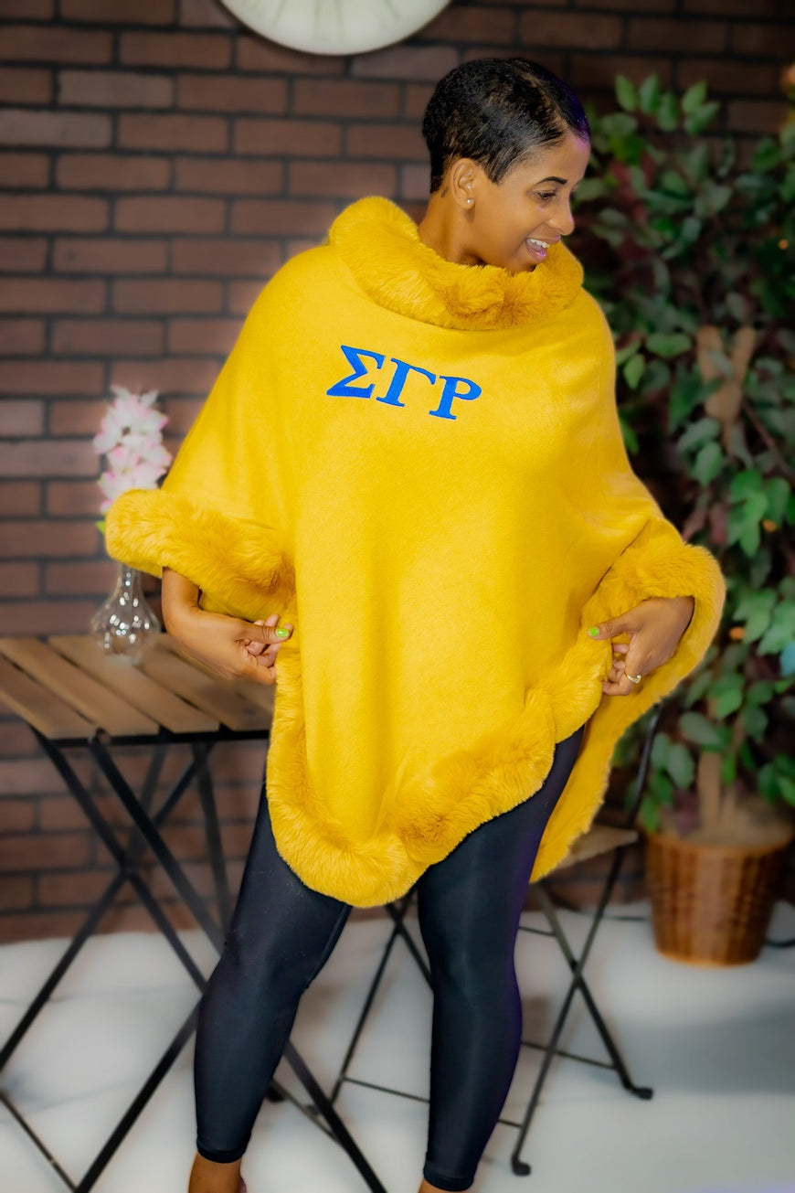 Sigma Gamma Rho Embroidered Letters Fur Shawl