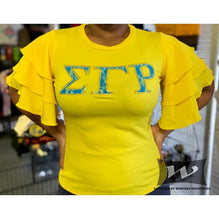 Sigma Gamma Rho Letters Ruffle Blouse with Bling