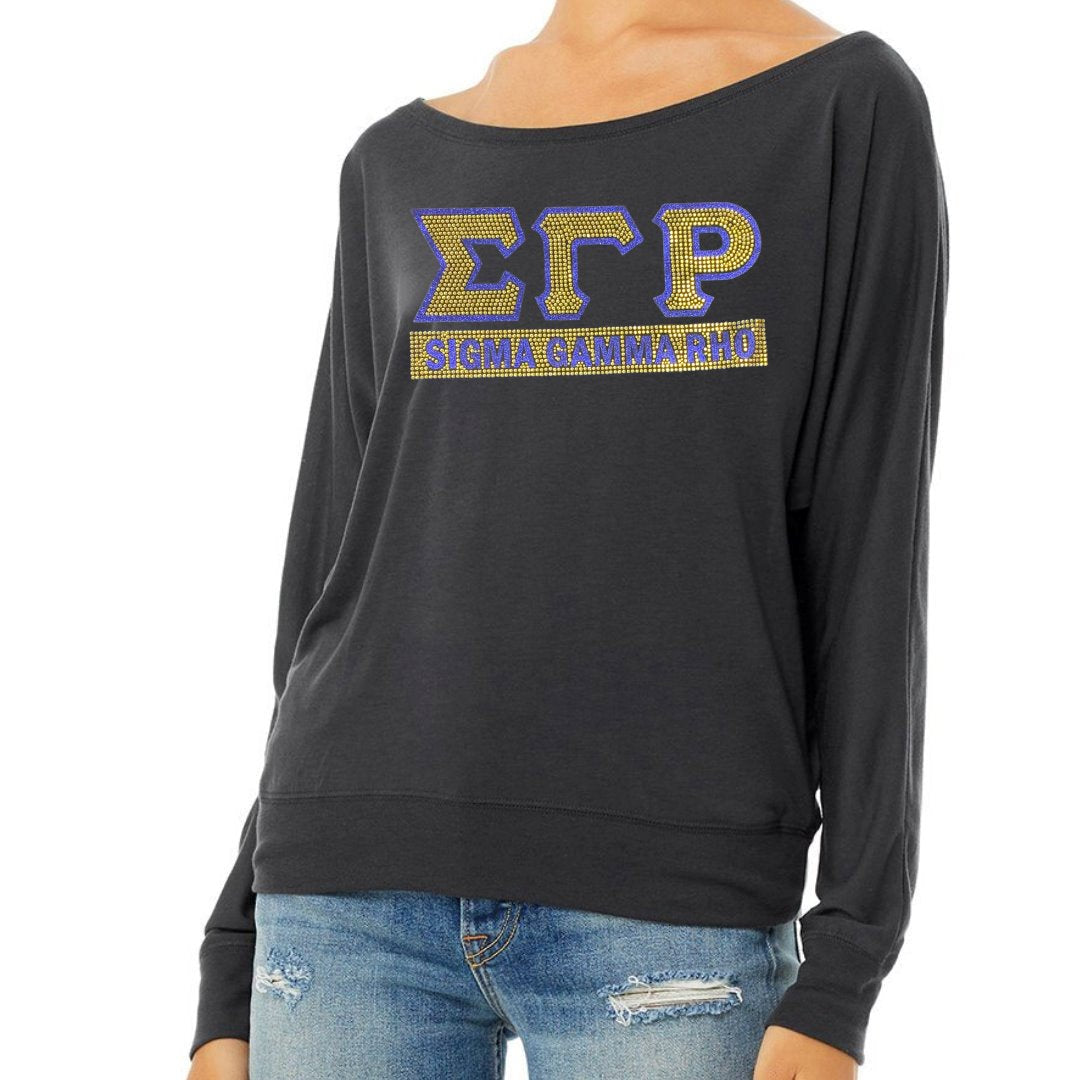 Sigma Gamma Rho long sleeve off shoulder glitter t-shirt